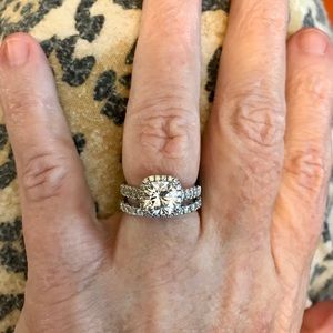 Moissanite Halo Wedding Set Sterling Silver Size 7